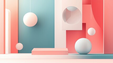 Poster - Minimalistic Background Mockup Design Featuring Geometric Shapes and Soft Color Palette
