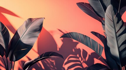 Poster - Elegant Minimalist Background with Tropical Leaves for Presentation and Mockup Purposes