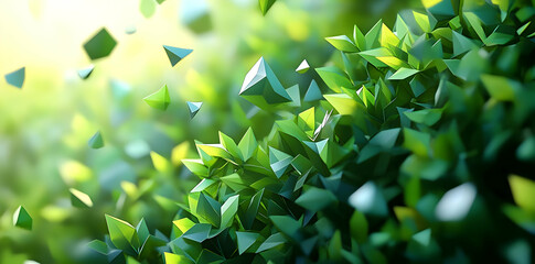 Poster - A vibrant, abstract representation of green foliage with geometric shapes and light.