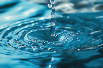 Wall Mural - Close-up of water droplet falling, creating ripples.