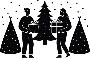 Christmas Day Gift Exchange vector silhouette