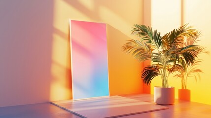 Poster - Minimalistic Interactive Mockup with Soft Colors and Plant in Bright Interior Setting