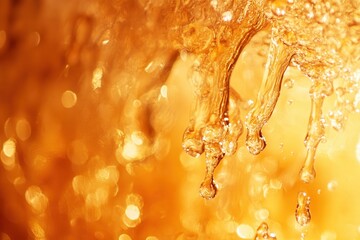 Wall Mural - Golden liquid splashing with bokeh background.