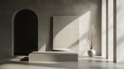 Poster - Minimalistic Modern Showcase with Clean Textures and Natural Elements in Soft Light