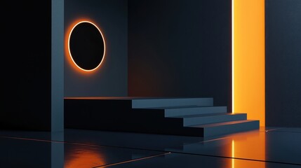 Poster - Modern Minimalistic Visual Mockup with Sharp Lines and Orange Accents in Dark Environment