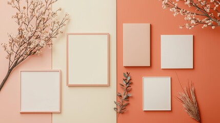 Poster - Minimalistic Showcase of Frames and Botanical Elements for Portfolio Mockup Display