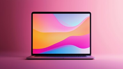 Poster - Minimalistic Mockup of Laptop Displaying Smooth Gradient Background in Vibrant Colors