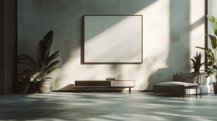 Poster - Minimalistic Living Room Mockup with Sleek Furniture and Natural Light Accents