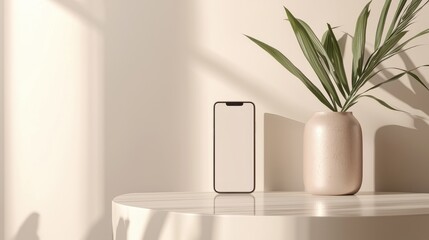 Poster - Elegant Minimalistic Product Mockup Design Featuring Smartphone and Decorative Plant