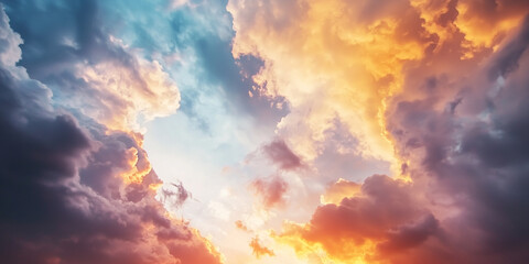 Poster - dramatic sky with vibrant colors showcases beauty of nature elements, blending fiery orange and cool blue hues in stunning display
