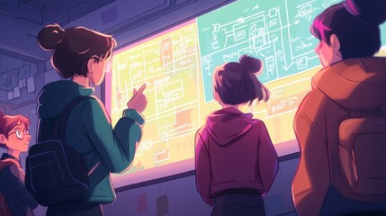Poster - Group of Students Engaged in Project Discussion in Modern Space