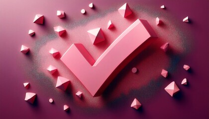 Poster - A pink checkmark surrounded by smaller pink geometric shapes on a deep pink background, conveying approval and positivity.