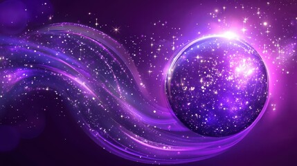 Wall Mural - Cosmic Sphere with Glistening Stars and Ethereal Purple Waves