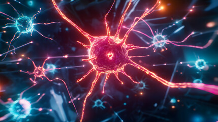 Poster - Neural activity exploration digital environment conceptual art abstract visualization close-up view science and technology insights