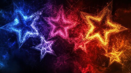 Wall Mural - Colorful Abstract Stars with Bright Light Effects on Dark Background