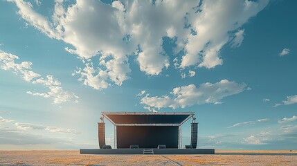 Poster - Musical stage in a open ground with with clear sky on the background with the white clouds.