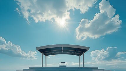 Poster - Musical stage in a open ground with with clear sky on the background with the white clouds.