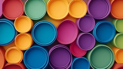 Poster - Colorful circular containers arrangement vibrant background digital art abstract environment top-down view playful concept