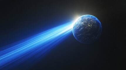 Wall Mural - stunning view of earth with light beam in cosmic space scene