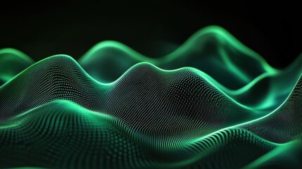 Poster - Abstract Green Waves with Dots Creating a Dynamic Flowing Surface