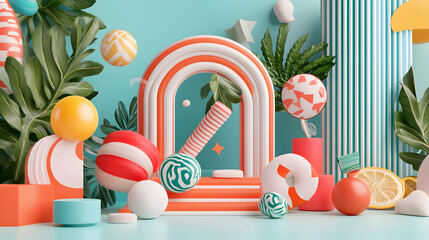 Poster - Vibrant abstract composition featuring colorful shapes and patterns studio digital artwork playful environment dynamic perspective