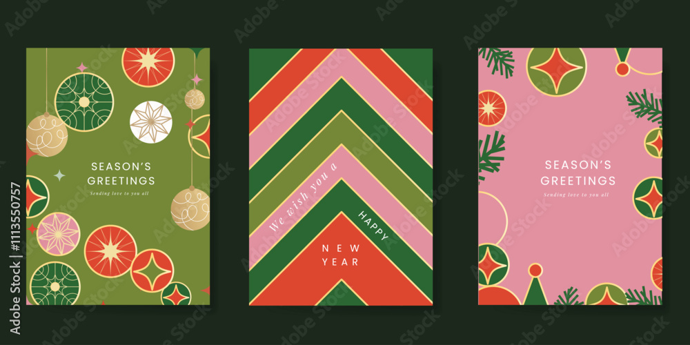 Merry Christmas and Happy New Year greeting card vector set. Luxury ...