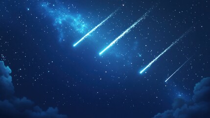 Wall Mural - Bright Shooting Stars in a Night Sky Over Mystic Clouds