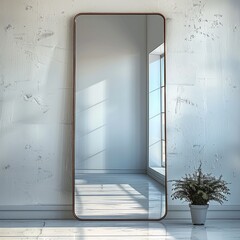 Poster - A large floor rectangular mirror on a white background.