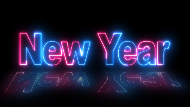 Glowing neon text New Year with creating a festive and luxurious New Year effect. Illuminated shiny text new year 2025 neon