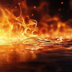 A fire is reflected in the water