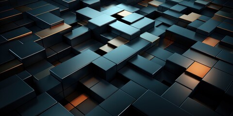 Poster - abstract minimalist design with overlapping squares on a black background, creating a modern and ele
