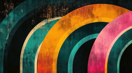 Poster - Vibrant Abstract Arch Patterns with Rustic Textures and Colors