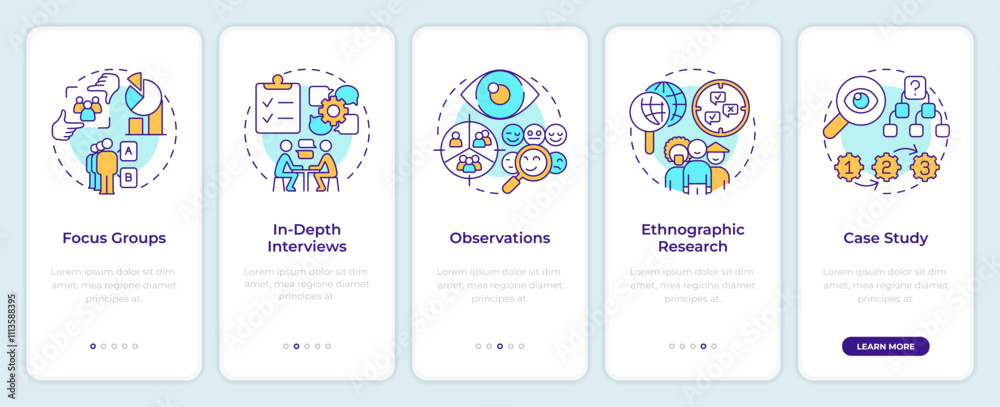 Market research methods types onboarding mobile app screen. Walkthrough ...