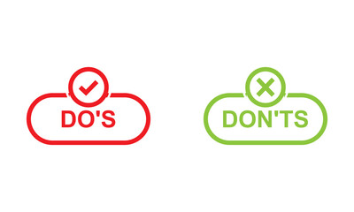 Wall Mural - do's and don'ts icon. to do and not to do symbol for guidelines and rules list. isolated on white ba