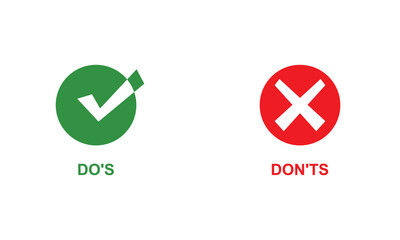 Wall Mural - do's and don'ts icon. to do and not to do symbol for guidelines and rules list. isolated on white ba