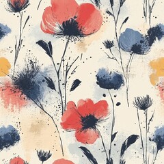 Poster - colorful floral design with abstract elements on a light background ideal for fabric or wallpaper