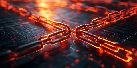 Aufkleber - A close-up of glowing, futuristic chains on a textured surface, symbolizing connectivity.