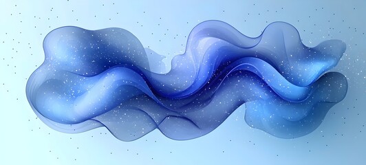 Poster - A flowing wave of translucent blue fabric, layered and shimmering with speckles of light, creating a serene and artistic composition against a soft blue background.