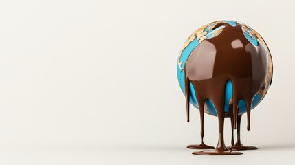 Canvas Print - Chocolate covered globe with chocolate dripping off of it. The globe is blue and the chocolate is brown