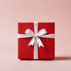 Red gift box with white ribbon bow