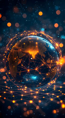 Poster - A digital globe interconnected with glowing lines and dots, symbolizing global connectivity.