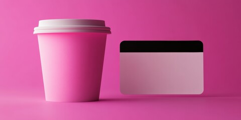 Poster - Pink cup and a pink card with a black border