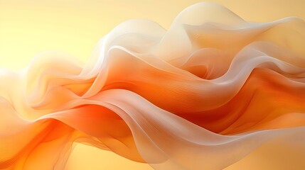Poster - A mesmerizing abstract image featuring flowing orange and white waves, creating a sense of movement and softness against a warm yellow backdrop.