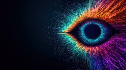 Fototapete - Human and futuristic learning concept. A vibrant, abstract representation of an eye, radiating colorful particles and energy.
