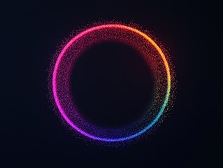 Poster - Human and futuristic learning concept. Vibrant circular design with colorful particles on a dark background.