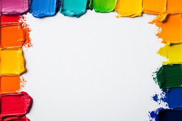Poster - Colorful painting with a white frame. The painting is a mix of different colors and it looks like a rainbow. The painting is abstract and it gives a sense of freedom and creativity