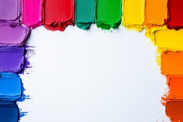 Poster - Painting of a rainbow with a white background. The colors are bright and vibrant, creating a cheerful and uplifting mood. The painting could represent the beauty and diversity of nature