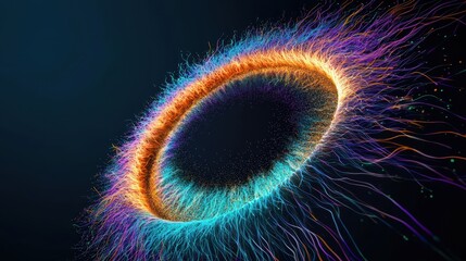 Poster - Human and futuristic learning concept. Vibrant abstract circular design with colorful light trails on a dark background.