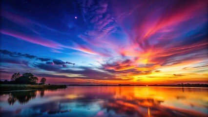 Wall Mural - twilight scene with colorful sky in the background, twilight, colorful, sky, clouds, evening, dusk, 