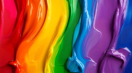 Poster - Rainbow of colors is painted on a canvas, creating a vibrant and lively atmosphere. The colors are arranged in a way that they blend seamlessly into one another, creating a sense of harmony